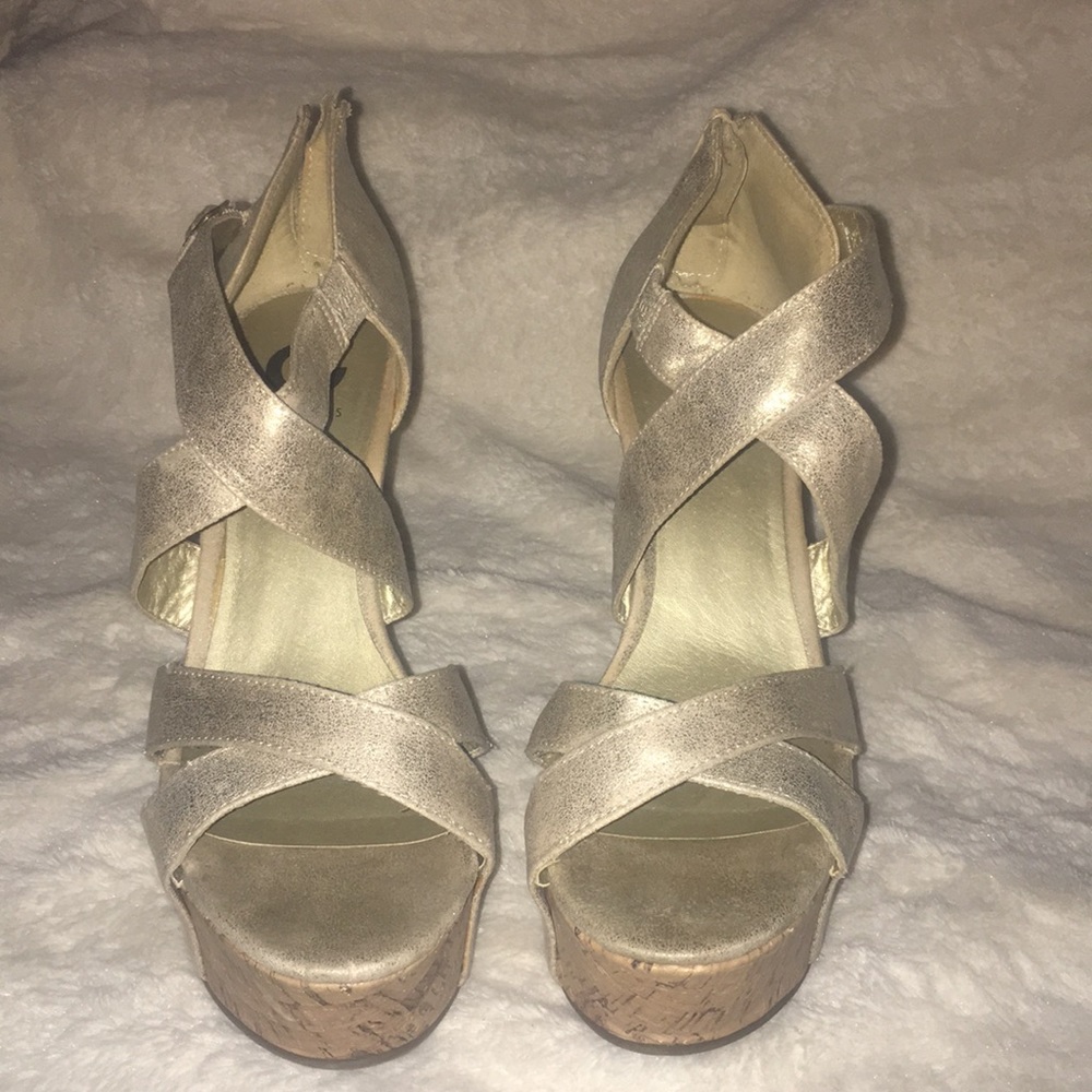 Guess platform sandals brushed gold  cork heel